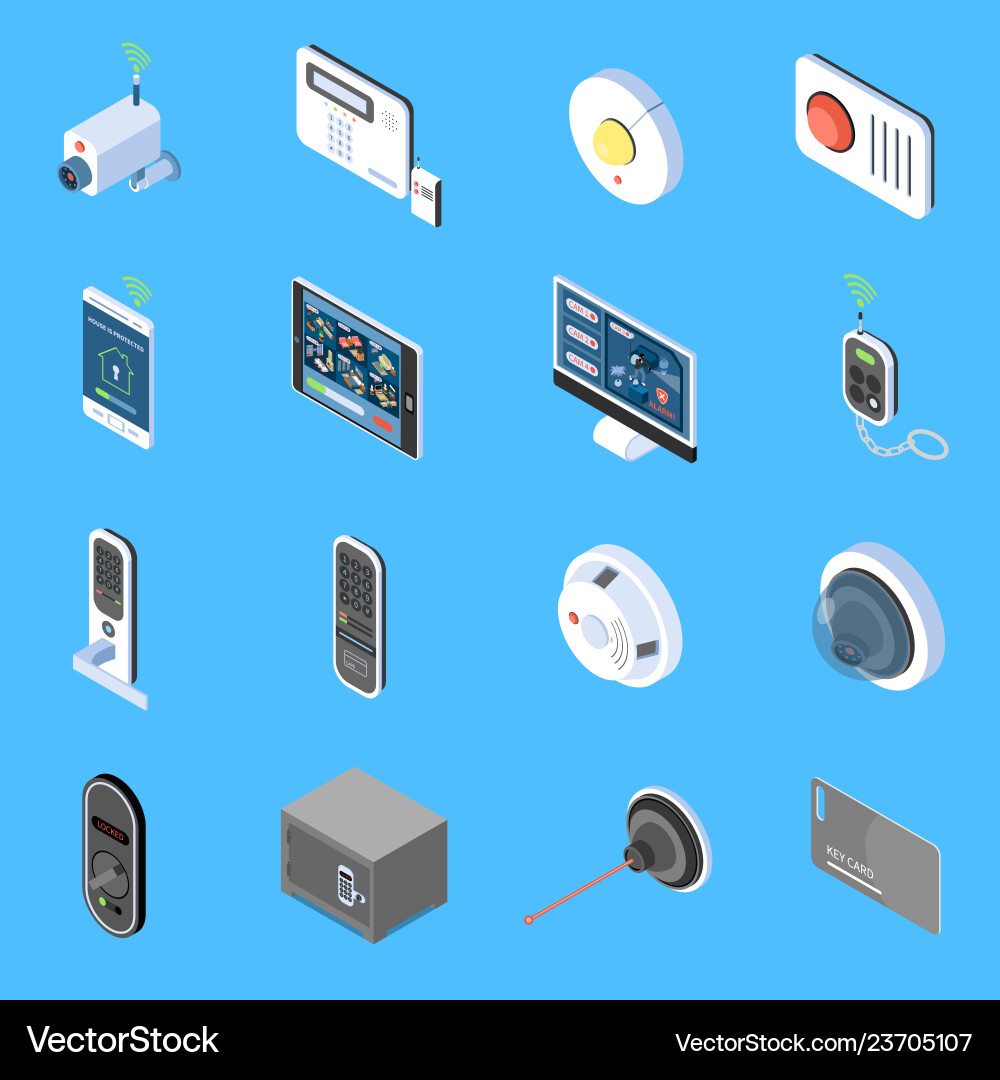 Home security isometric icons vector image