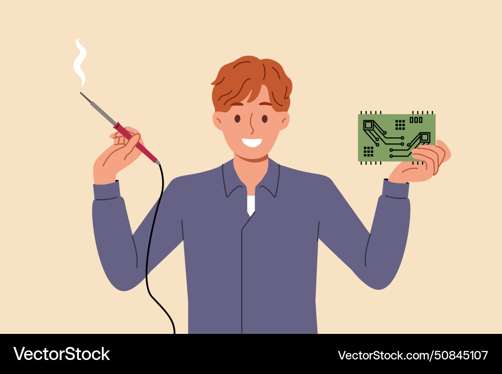 Man engineer with electronic circuit and power Man engineer with electronic circuit and power vector image