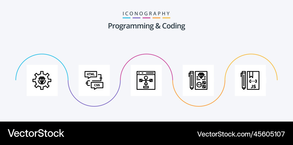 Programming and coding line 5 icon pack including vector image
