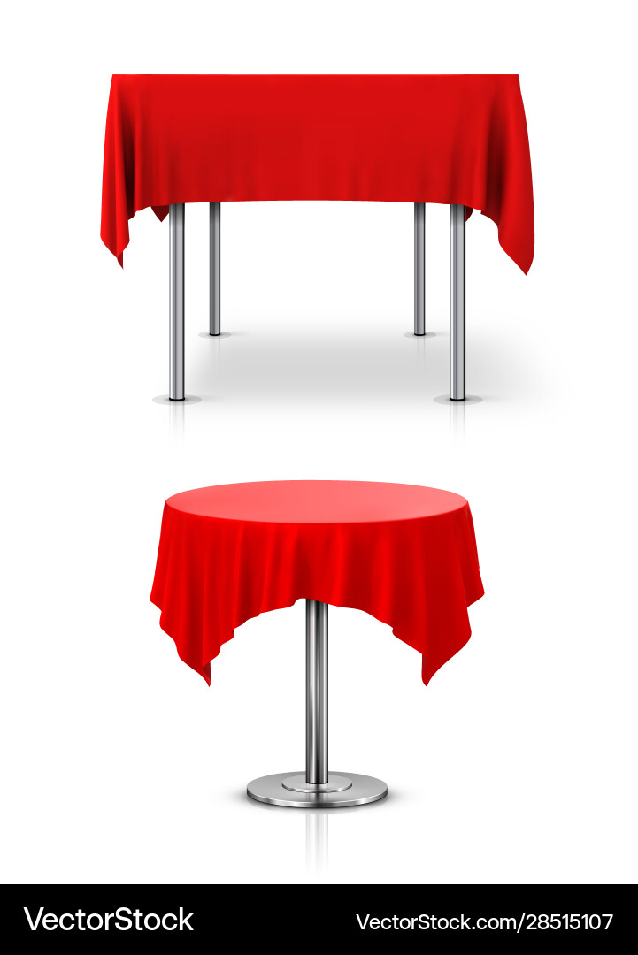 Rechteckiger und runder Tisch mit roter Tischdecke Rechteckiger und runder Tisch mit roter Tischdecke vektorbild