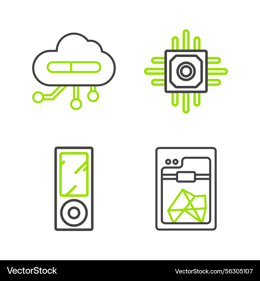 Set line 3d printer music player processor Set line 3d printer music player processor vector image
