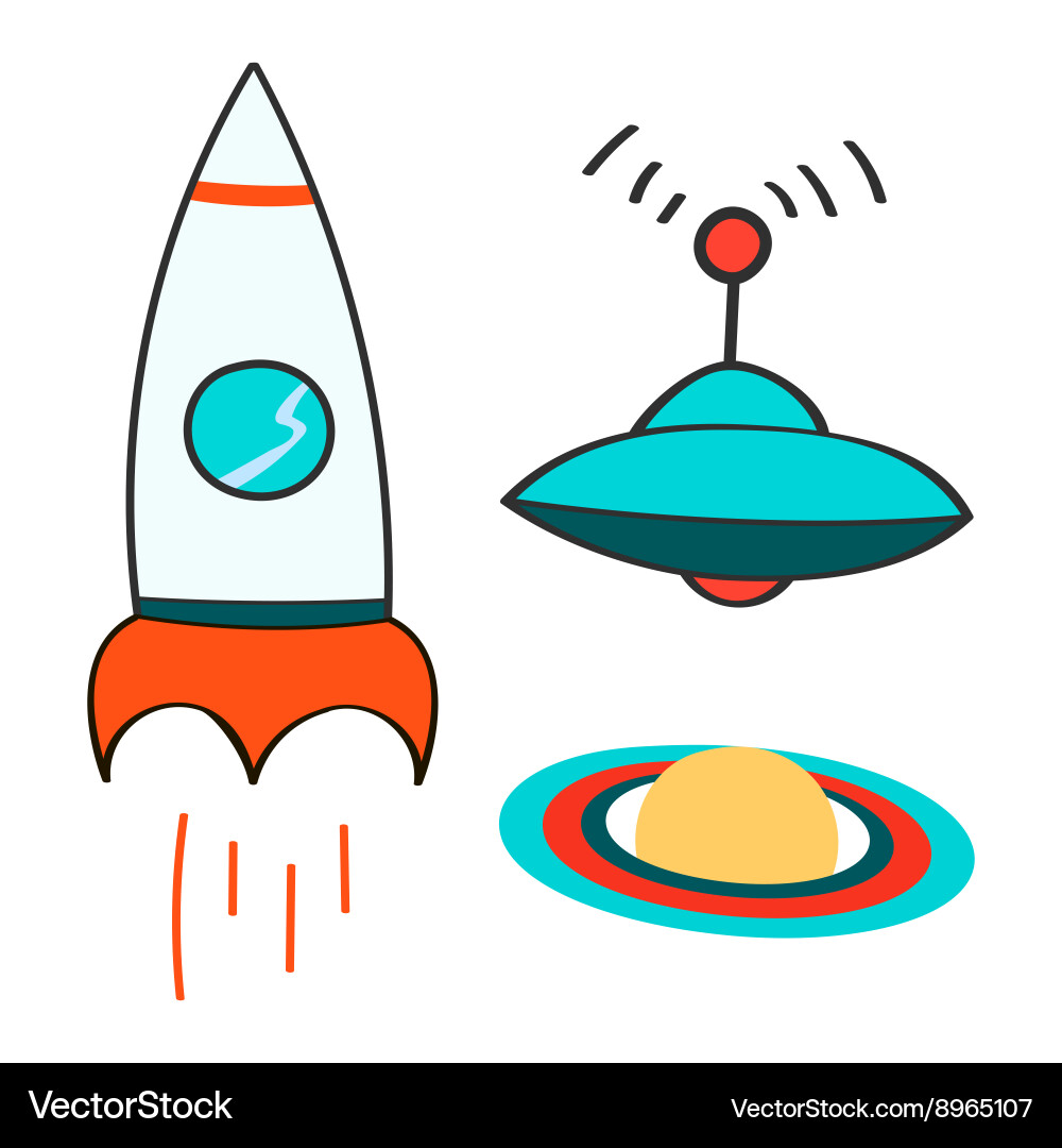 Set of space objects icons outer rocket vector image