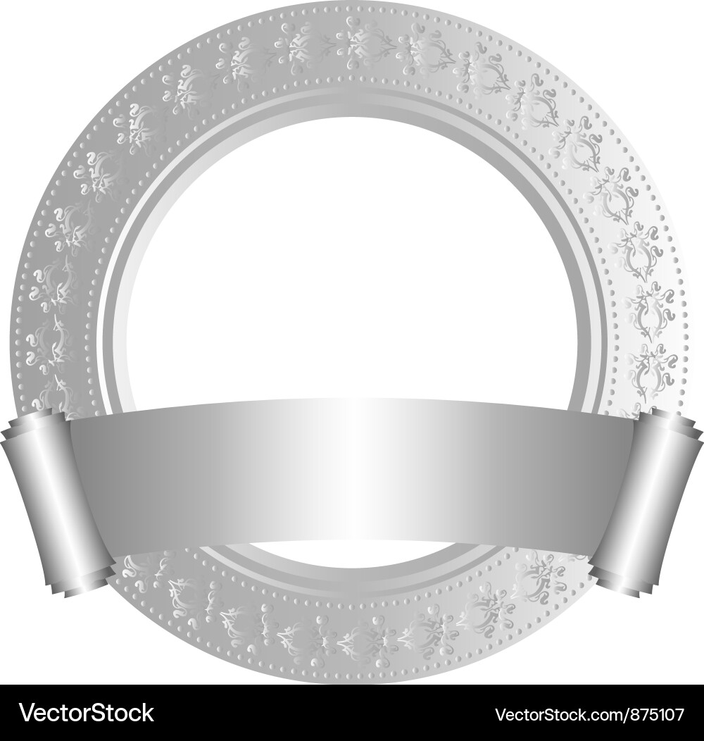 Silver Circular Frame with Scroll Vector Image