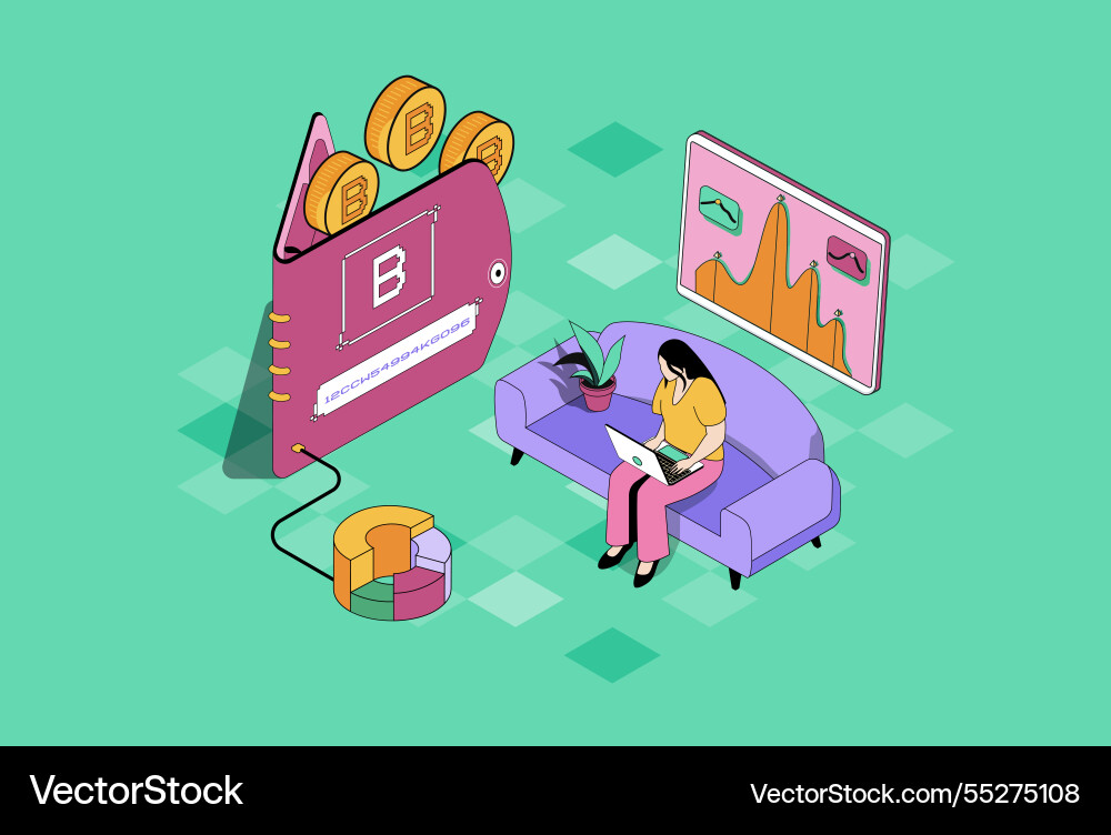 Bitcoin wallet web concept in 3d isometric graphic Bitcoin wallet web concept in 3d isometric graphic vector image