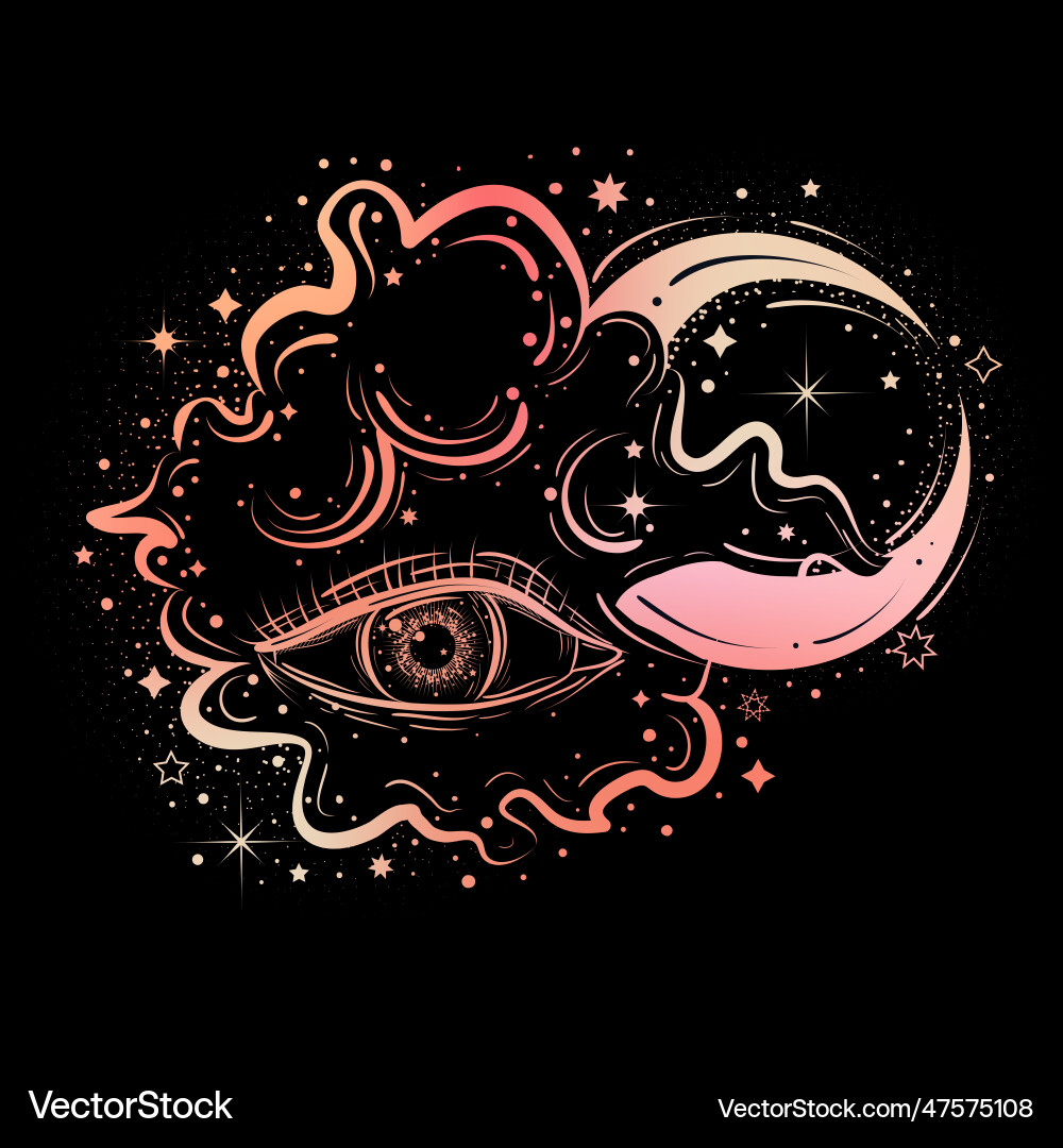 Boho abstract with eye clouds Vector Image
