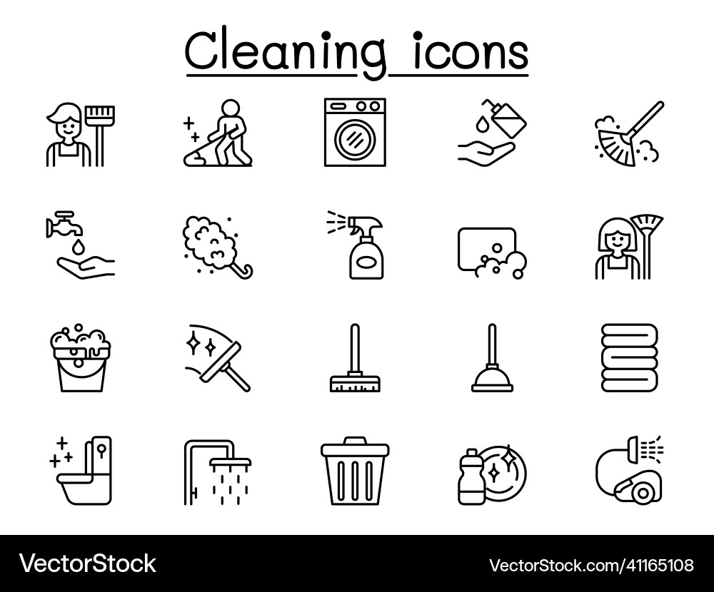 Cleaning icons set in thin line style vector image