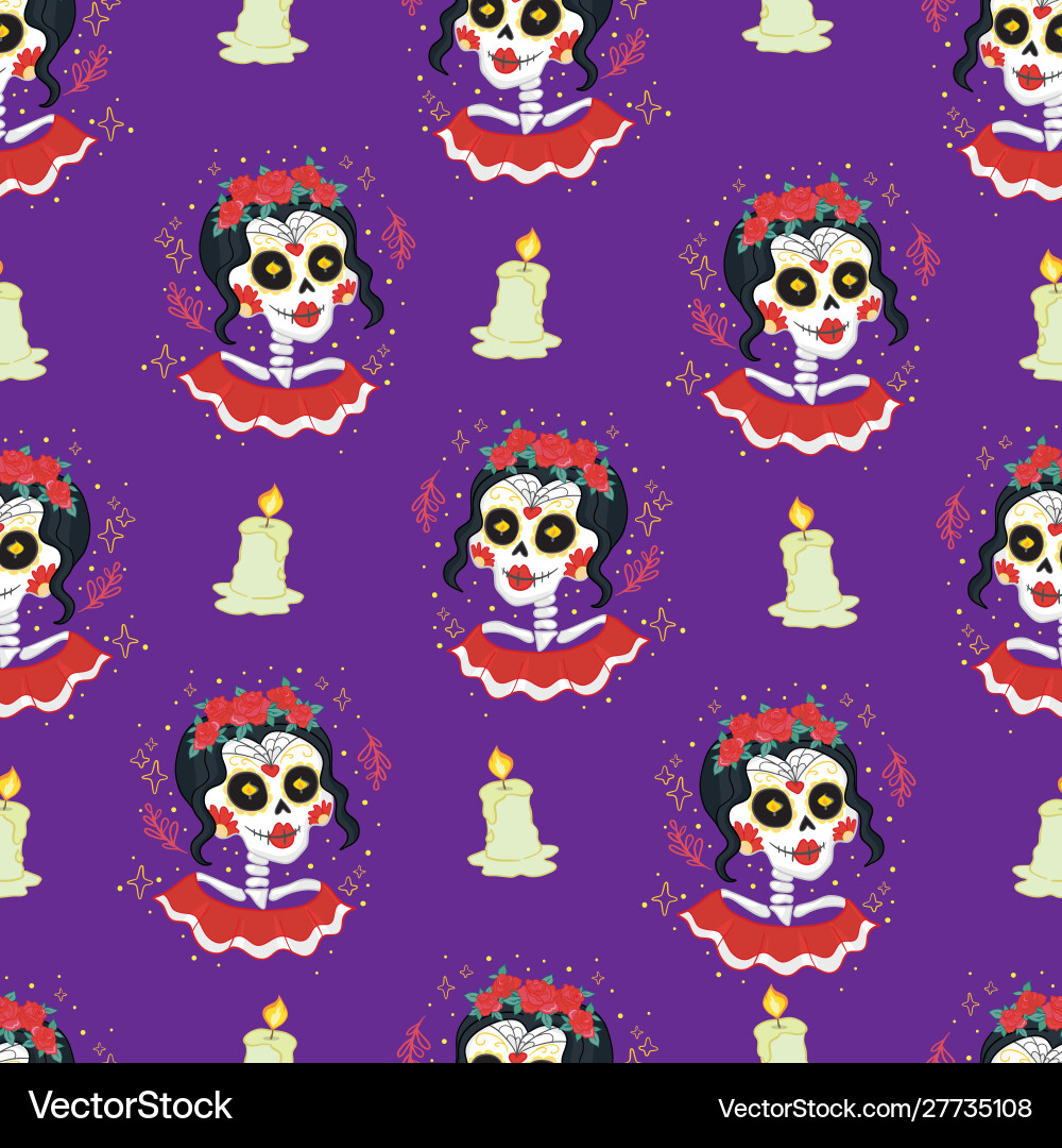 Colorful skull cute pattern mexican day Colorful skull cute pattern mexican day Vector Image