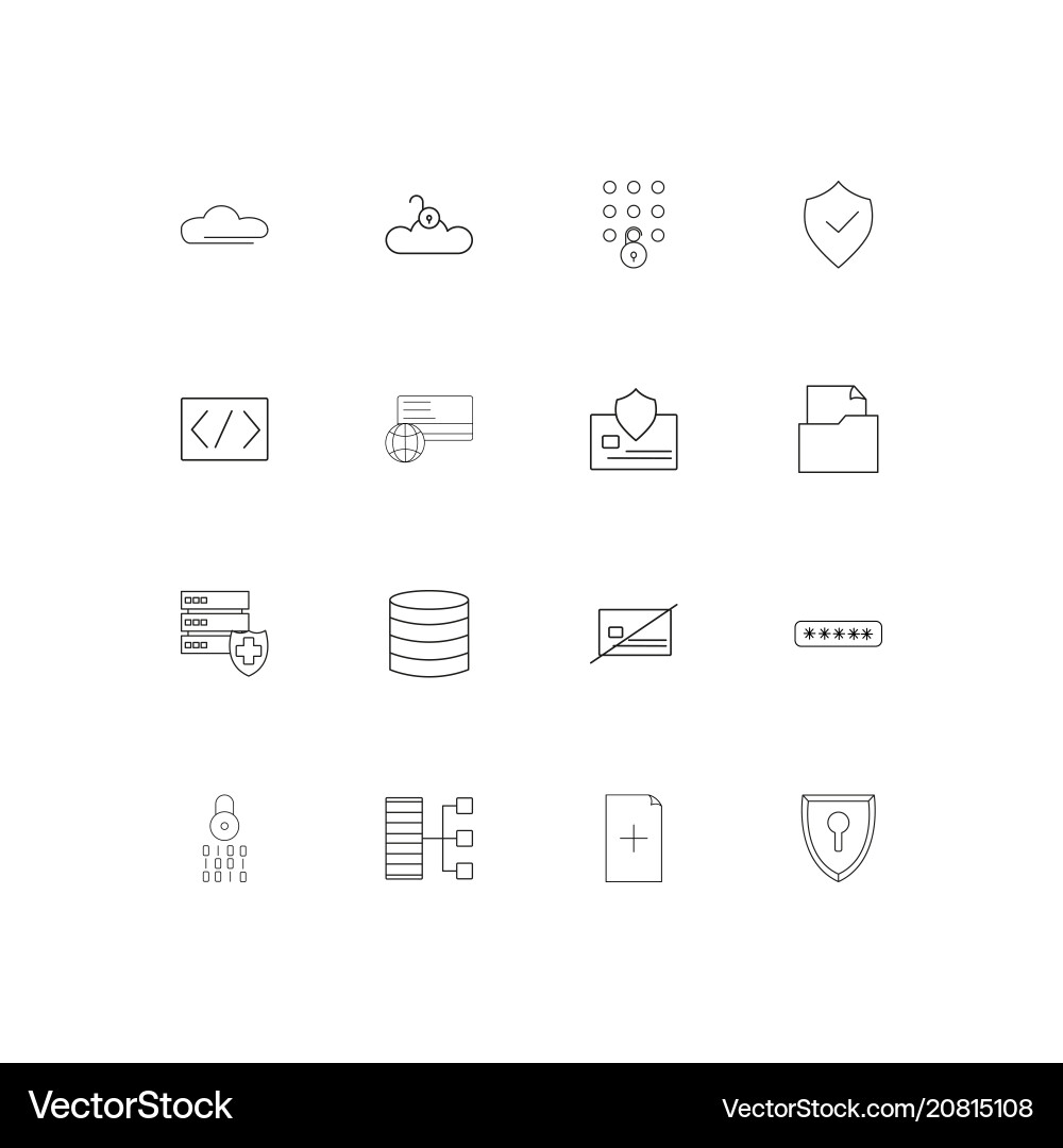 Cyber security linear thin icons set outlined vector image