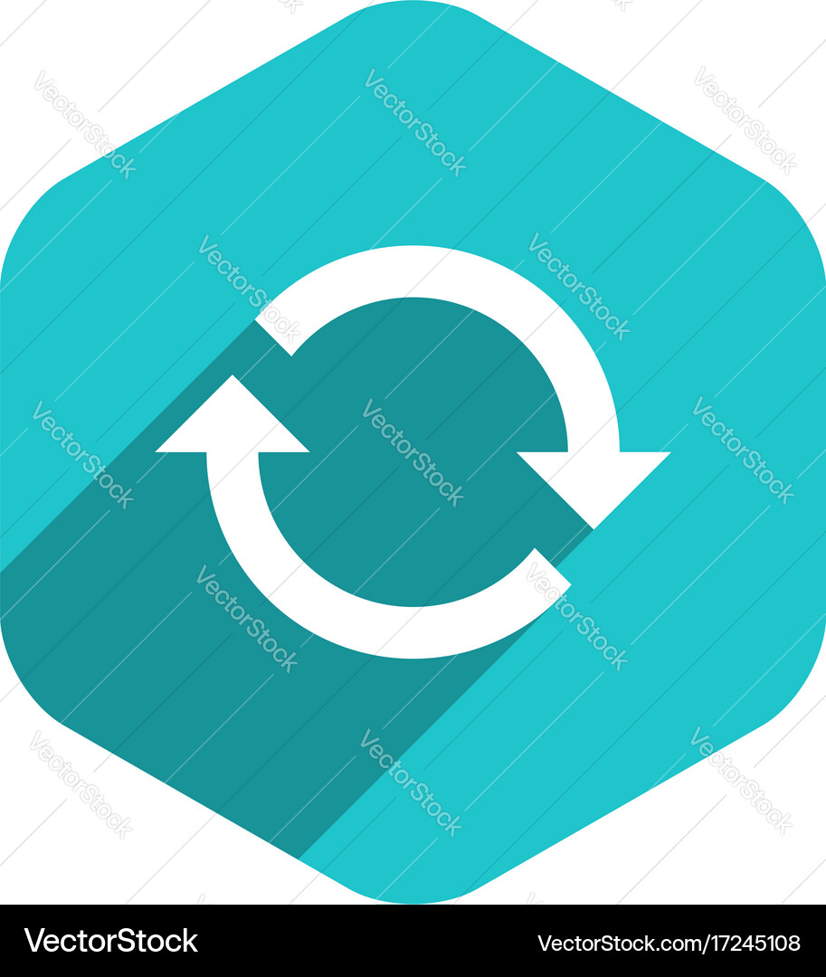 Flat arrow sign refresh icon hexagon button vector image