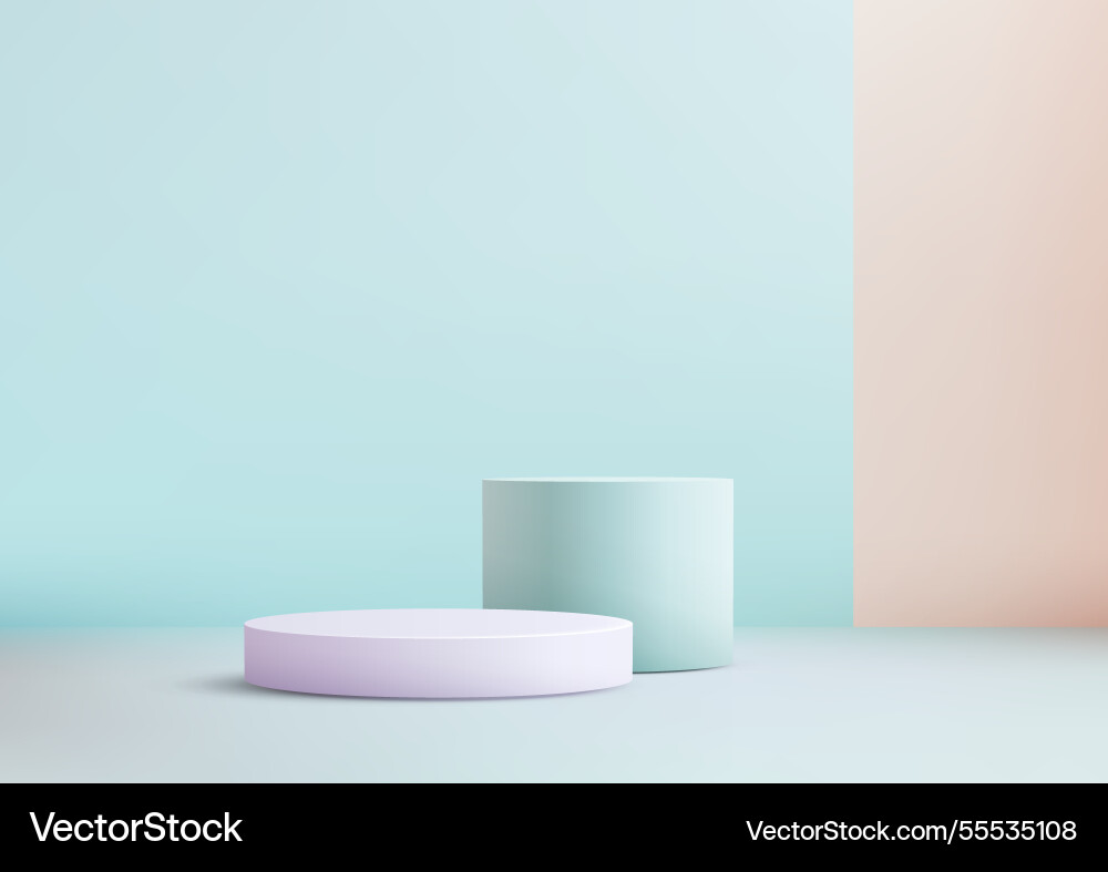 Pastel cylindrical podiums on light surface 3d Pastel cylindrical podiums on light surface 3d vector image