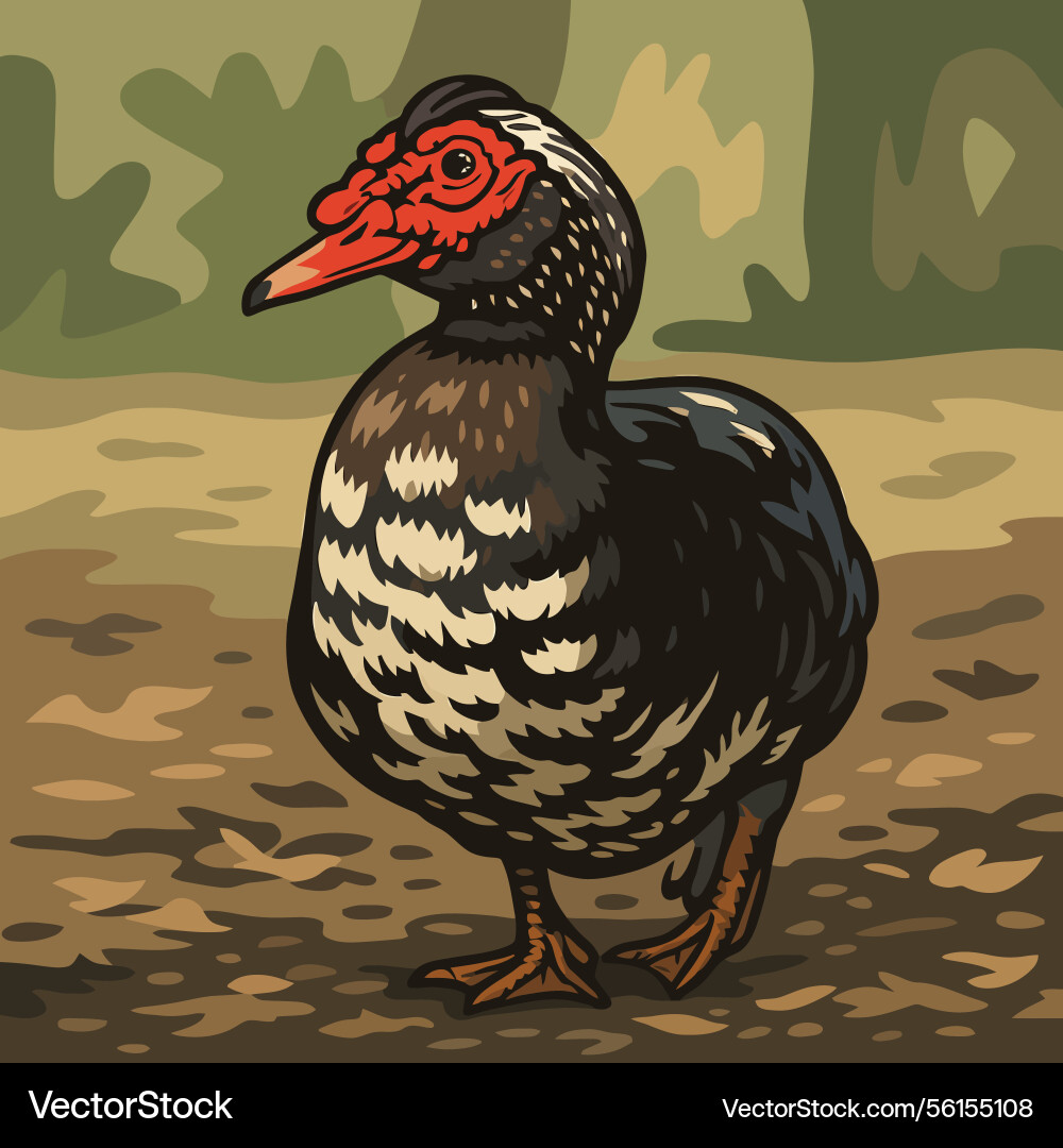 Standing duck in forest setting with bold color Vector Image