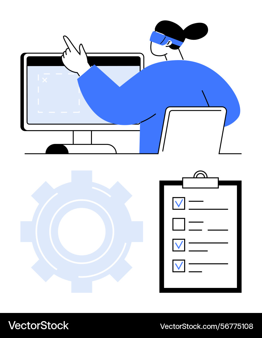 Woman managing tasks on computer with checklist Woman managing tasks on computer with checklist vector image