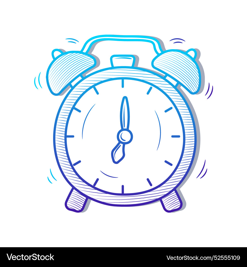 Alarm clock doodle with gradient outline style Alarm clock doodle with gradient outline style Vector Image