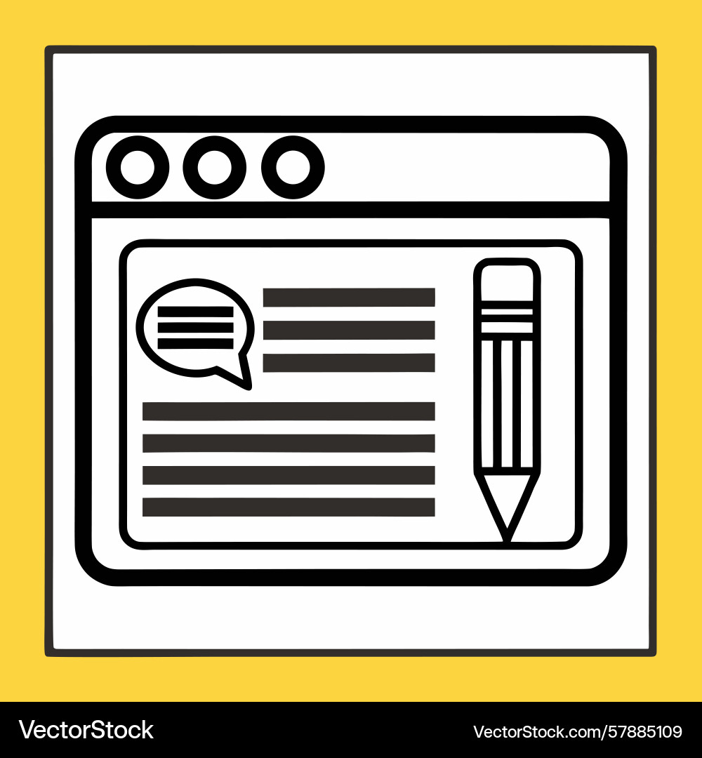 Black and white of a webpage with speech bubble Black and white of a webpage with speech bubble Vector Image