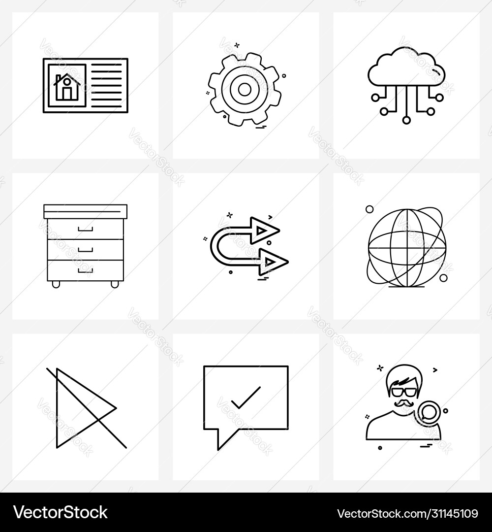 Modern style set 9 line pictograph grid based vector image