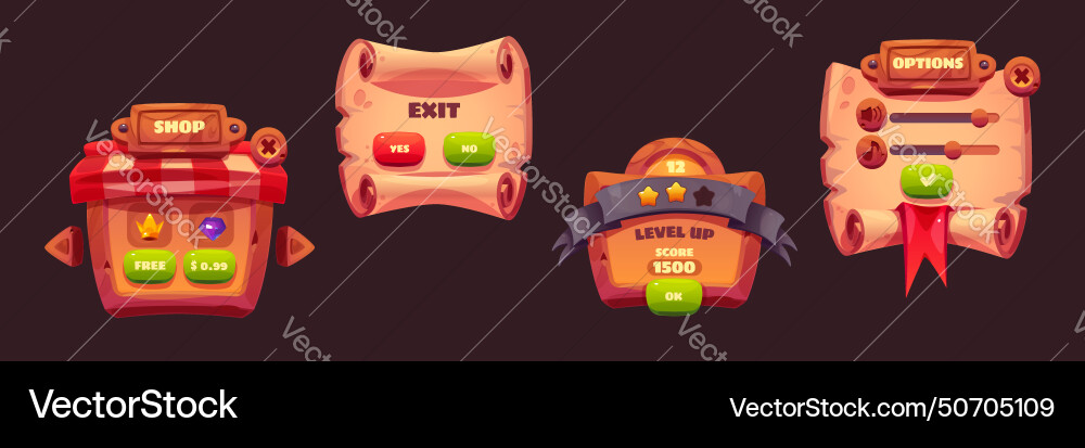 Pirate game ui design elements set vector image