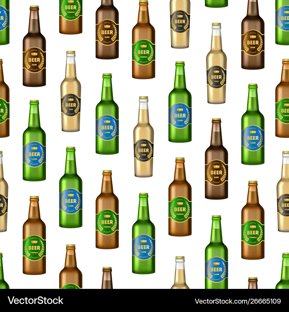 Realistic detailed 3d glass beer bottles seamless Realistic detailed 3d glass beer bottles seamless Vector Image