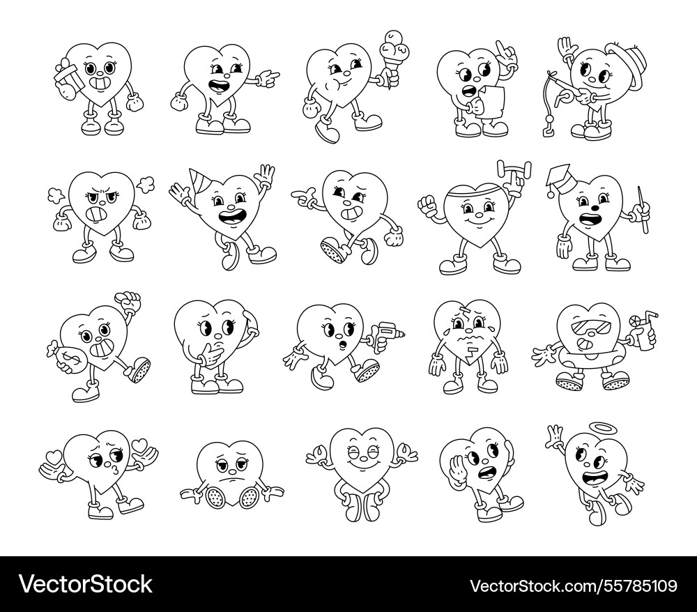 Set of heart characters with different emotions Vector Image