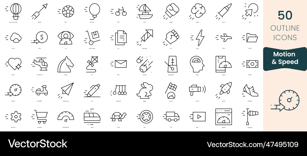 Set of motion and speed icons thin linear style Set of motion and speed icons thin linear style Vector Image