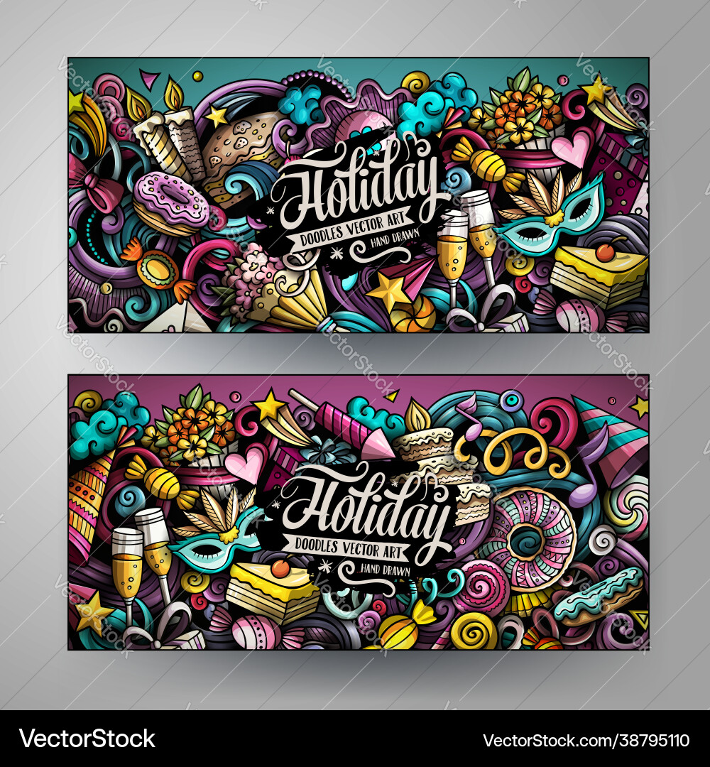 Cartoon niedliche Doodles Geburtstag horizontale Banner Cartoon niedliche Doodles Geburtstag horizontale Banner vektorbild