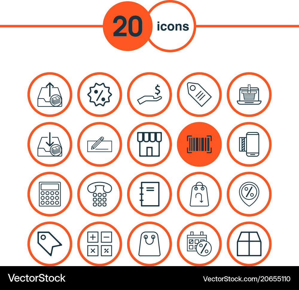 E-commerce icons set with badge calculate Vector Image