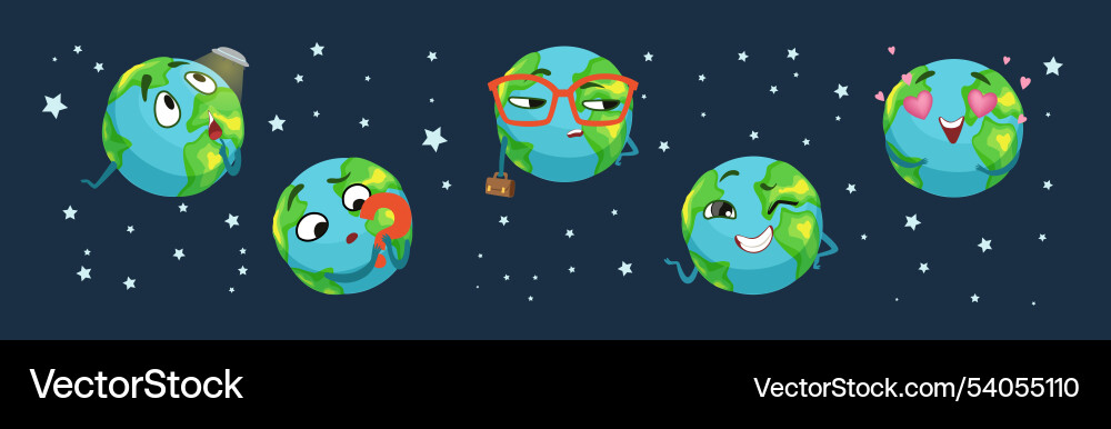 Funny planet character showing different emotion Funny planet character showing different emotion vector image