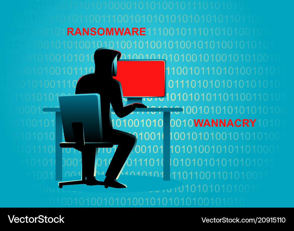 Hacker behind desktop computer Hacker behind desktop computer vector image