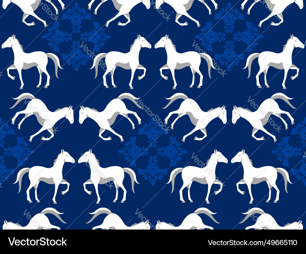 Horse print background seamless damask pattern Vector Image