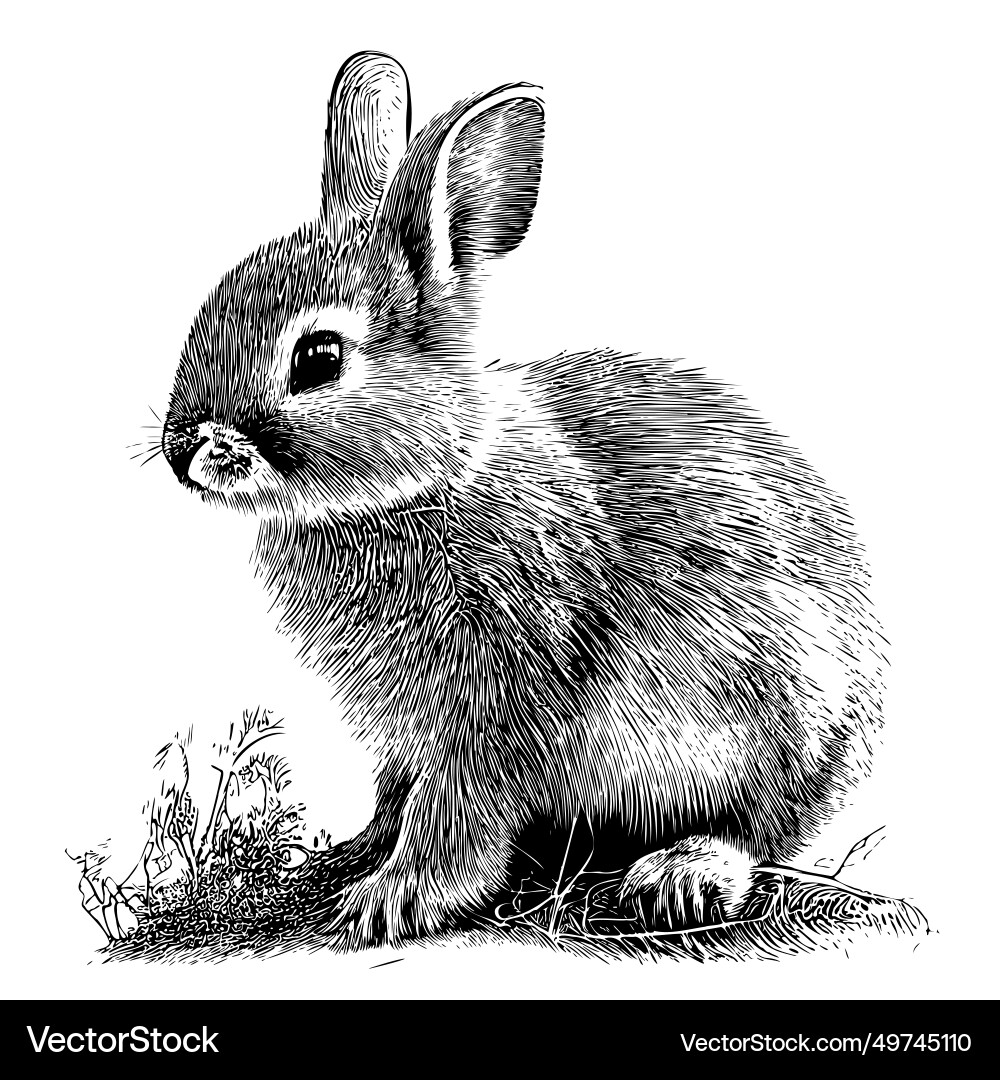 Little bunny cub in flowers hand drawn sketch farm Little bunny cub in flowers hand drawn sketch farm vector image