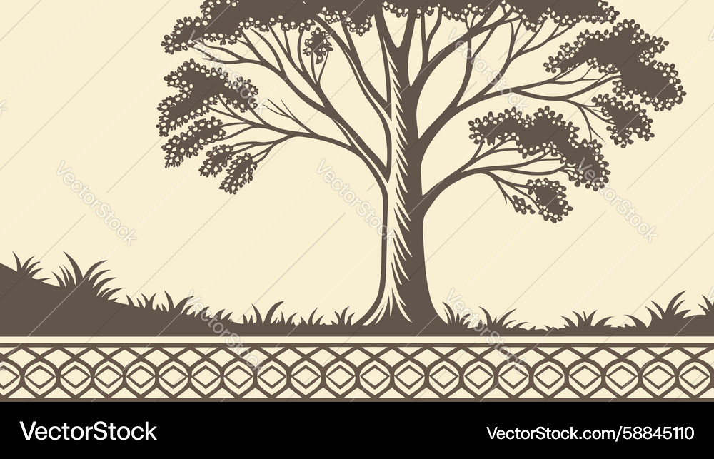 Lone Tree in Open Field Vector Image