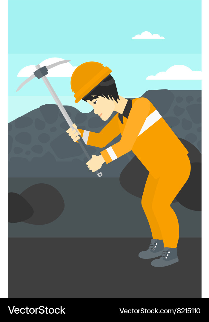 Miner working with pick Vector Image