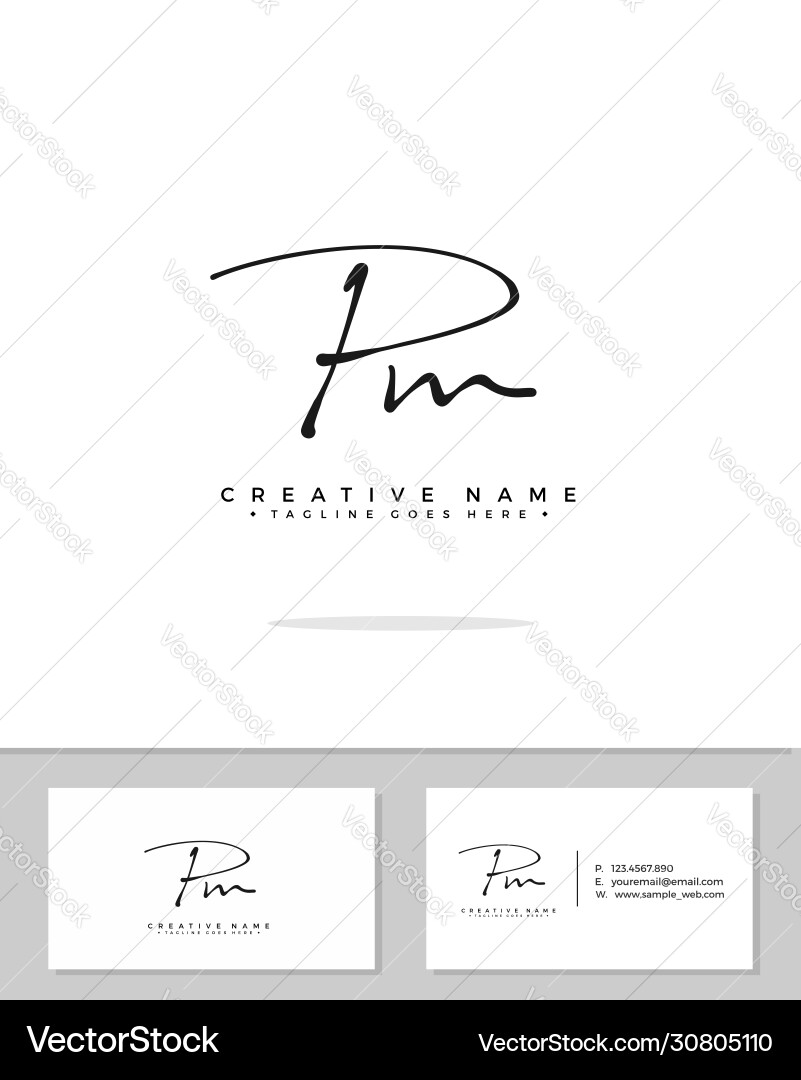 P m pm initial logo signature handwriting Vector Image