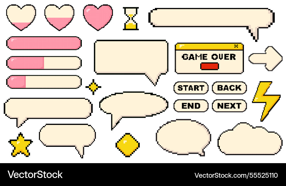 Pixel Game Elements - 8 Bit Style vector image