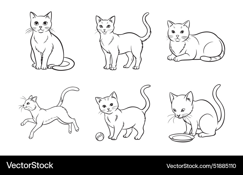Print cat line art set elegant design Vector Image