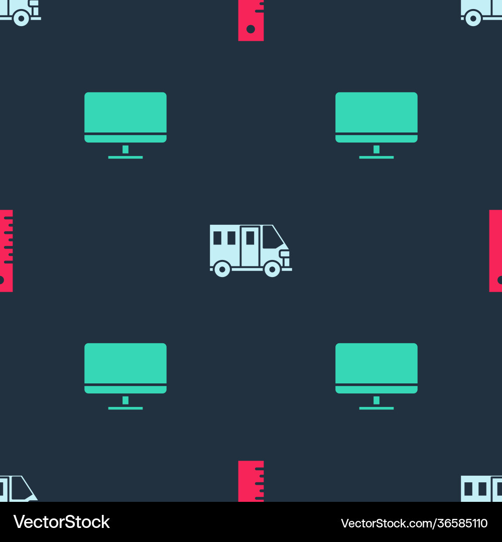 Set ruler school bus and computer monitor screen Set ruler school bus and computer monitor screen vector image