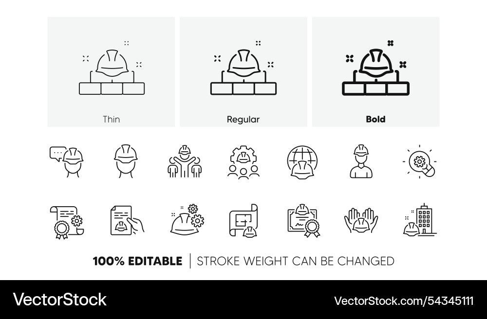 Engineering line icons set teamwork technical Engineering line icons set teamwork technical vector image