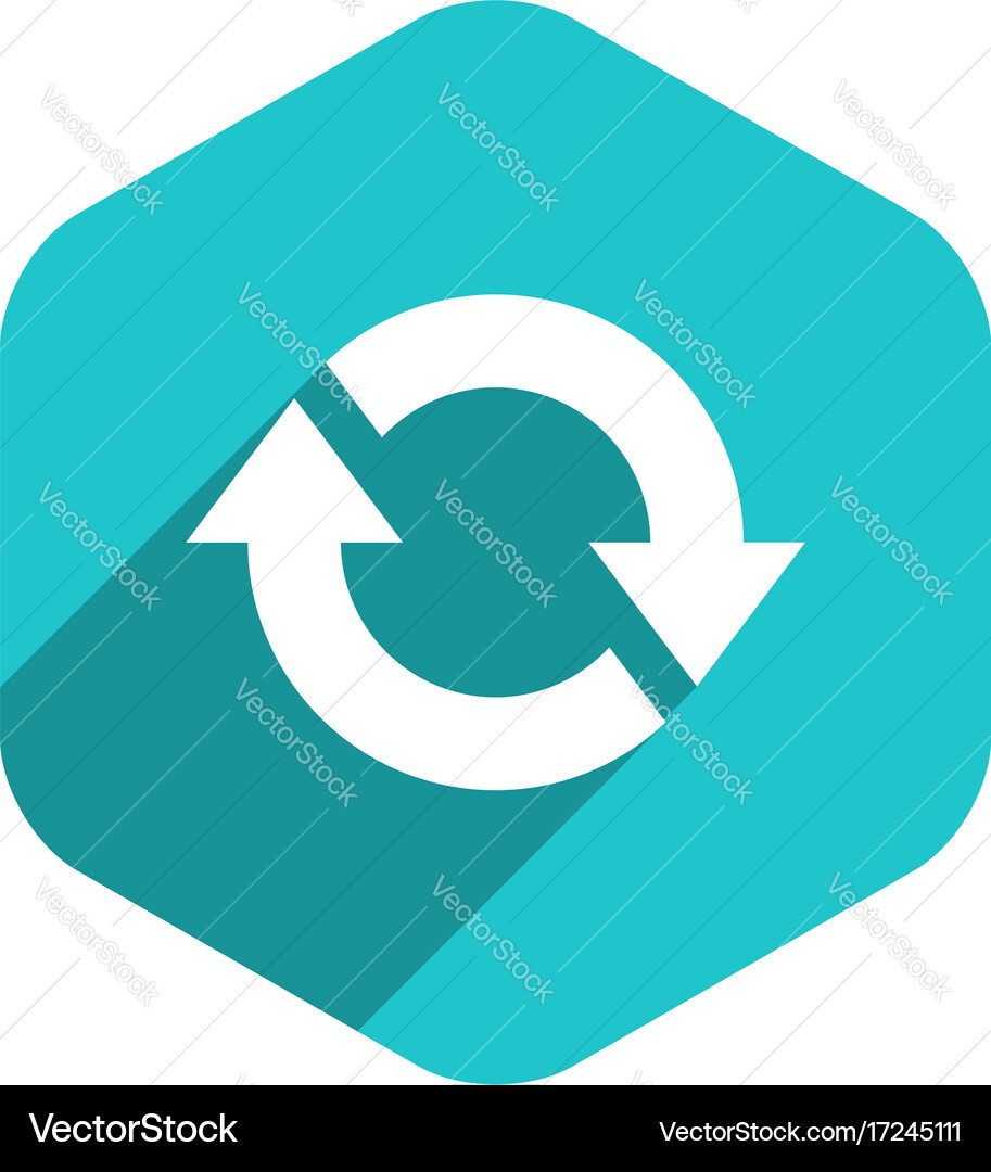 Flat arrow sign refresh icon hexagon button vector image