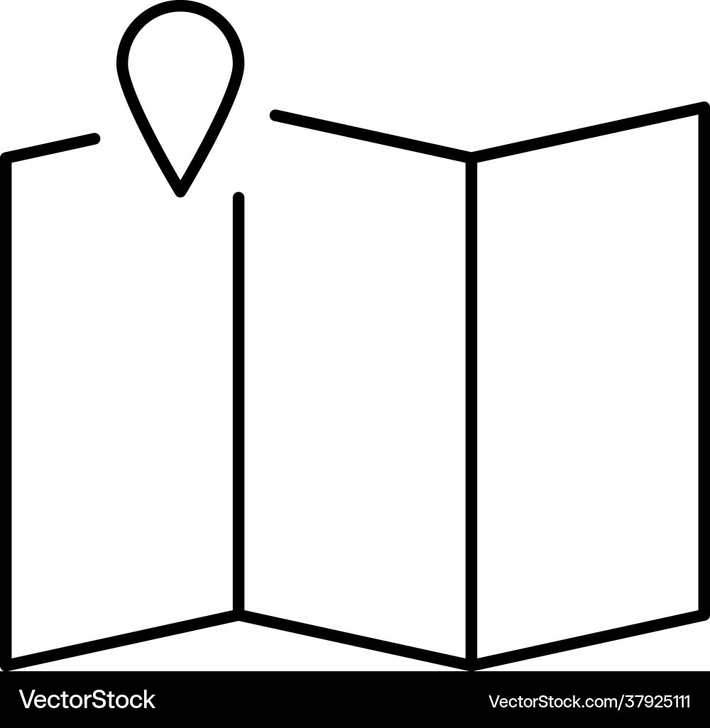 Folded paper map with pointer pin thin line icon Folded paper map with pointer pin thin line icon vector image