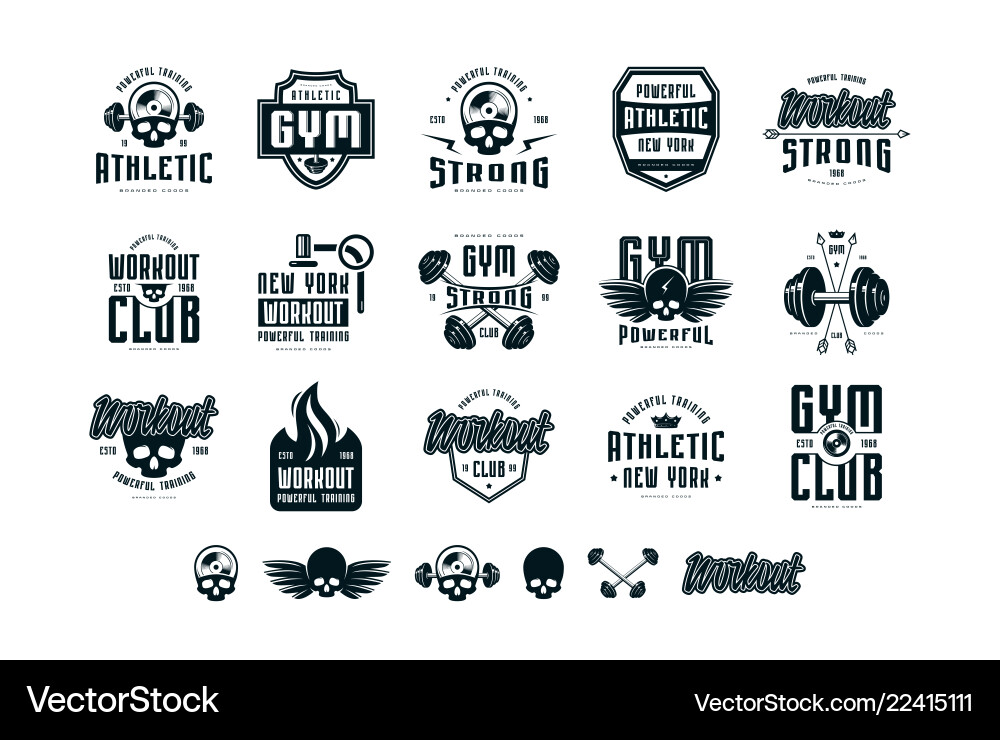 Gym Workout Emblem Set Vector Image