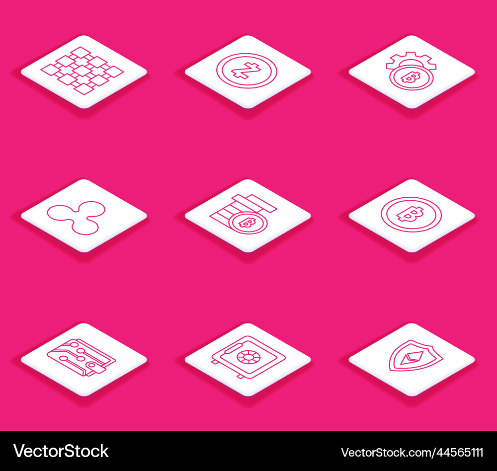 Set line blockchain technology cryptocurrency vector image