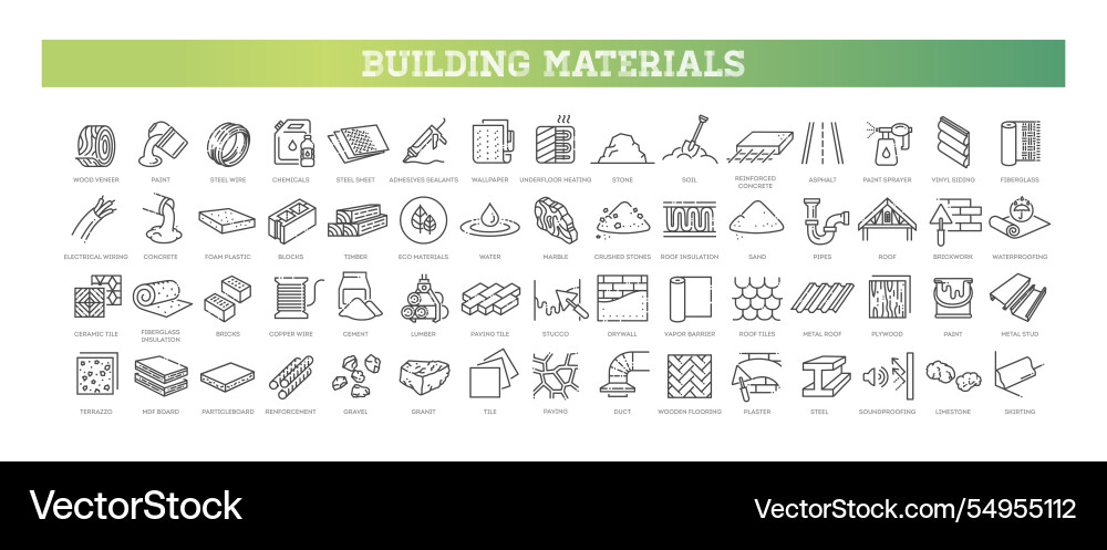 Building materials icons linear icon collection Vector Image