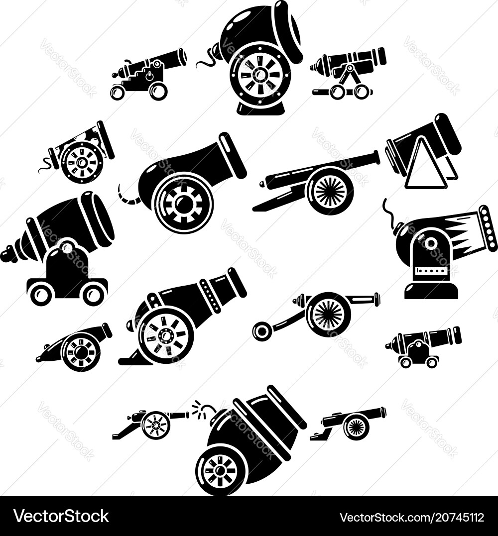 Cannon retro icons set simple style Cannon retro icons set simple style vector image