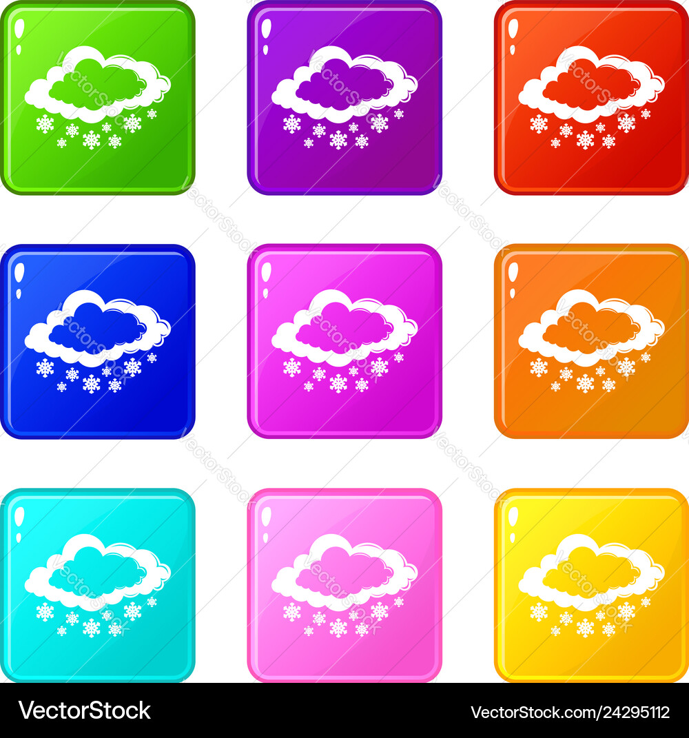 Cloud snowflake icons set 9 color collection Cloud snowflake icons set 9 color collection vector image