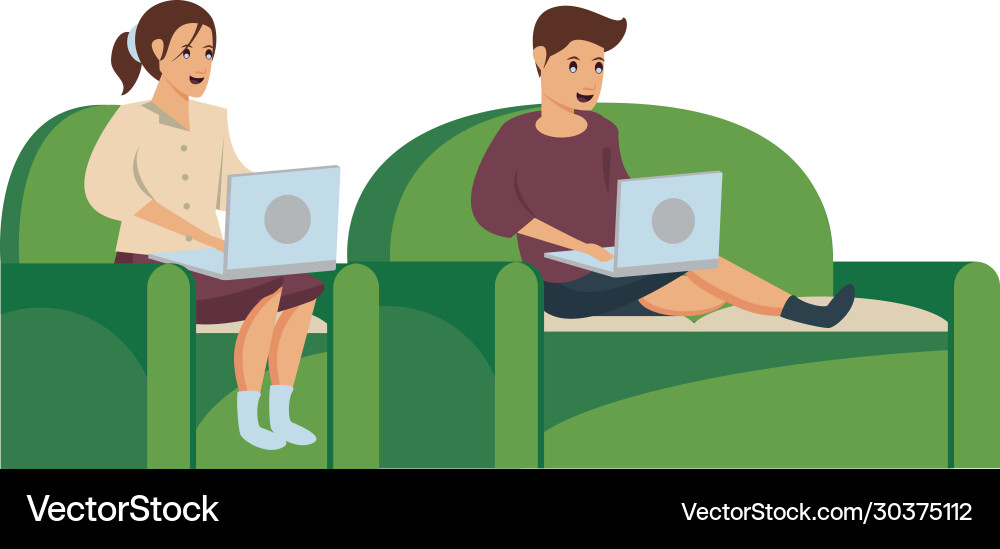 Couple using computers work at home Vector Image