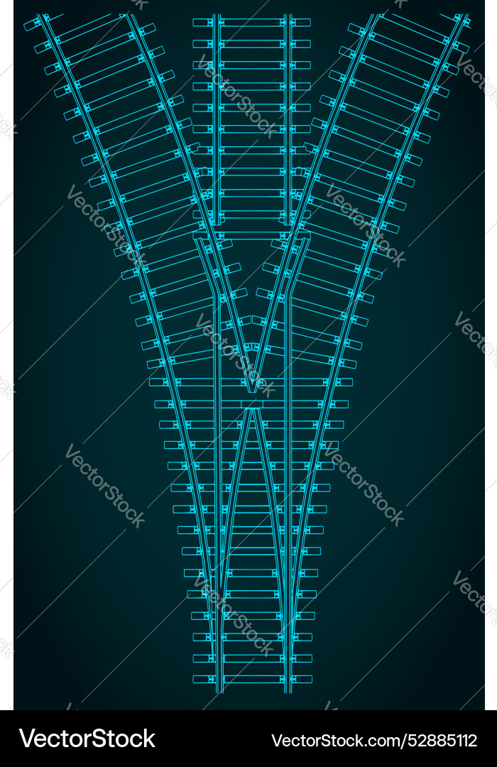 Fork in the railway tracks blueprints vector image