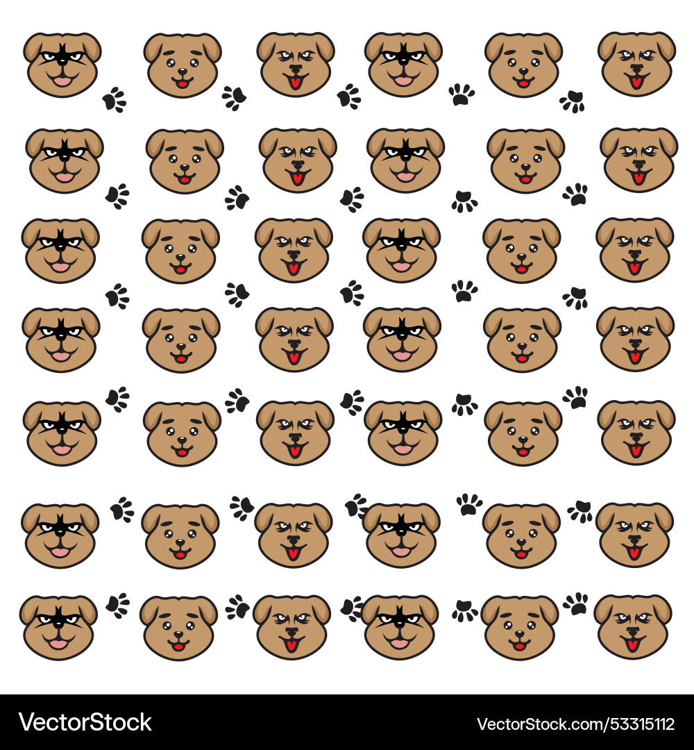 Puppy paw prints and faces as a pattern Vector Image