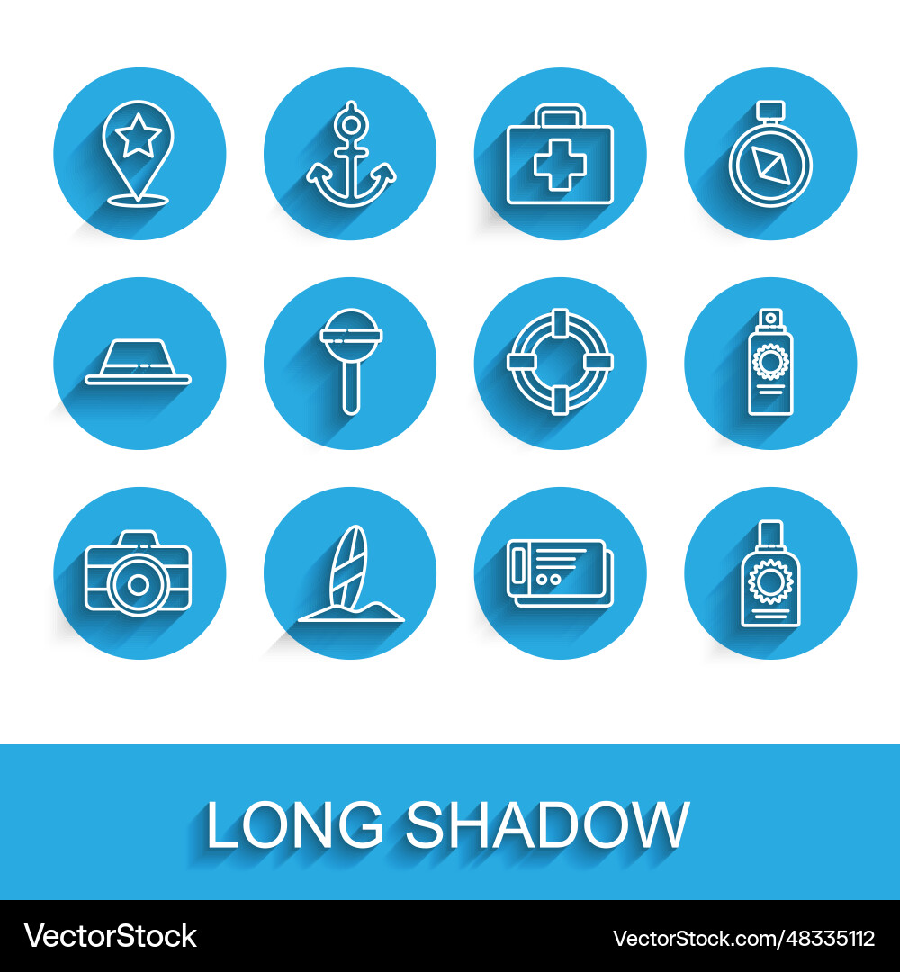 Set line photo camera surfboard map pointer Set line photo camera surfboard map pointer vector image