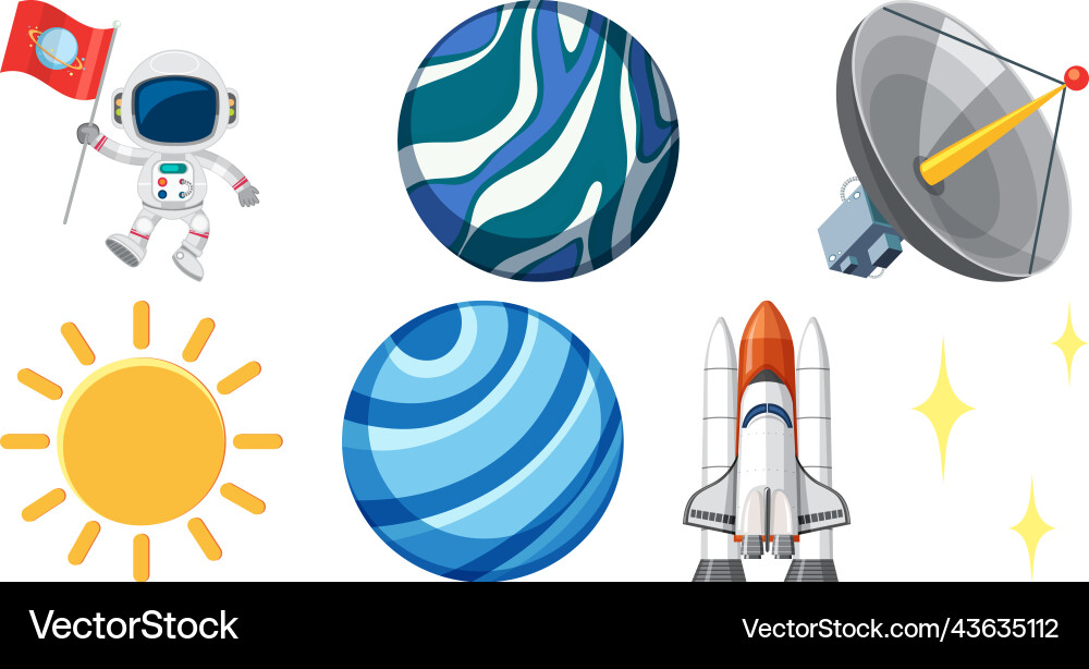 Set of space cartoon characters and objects vector image