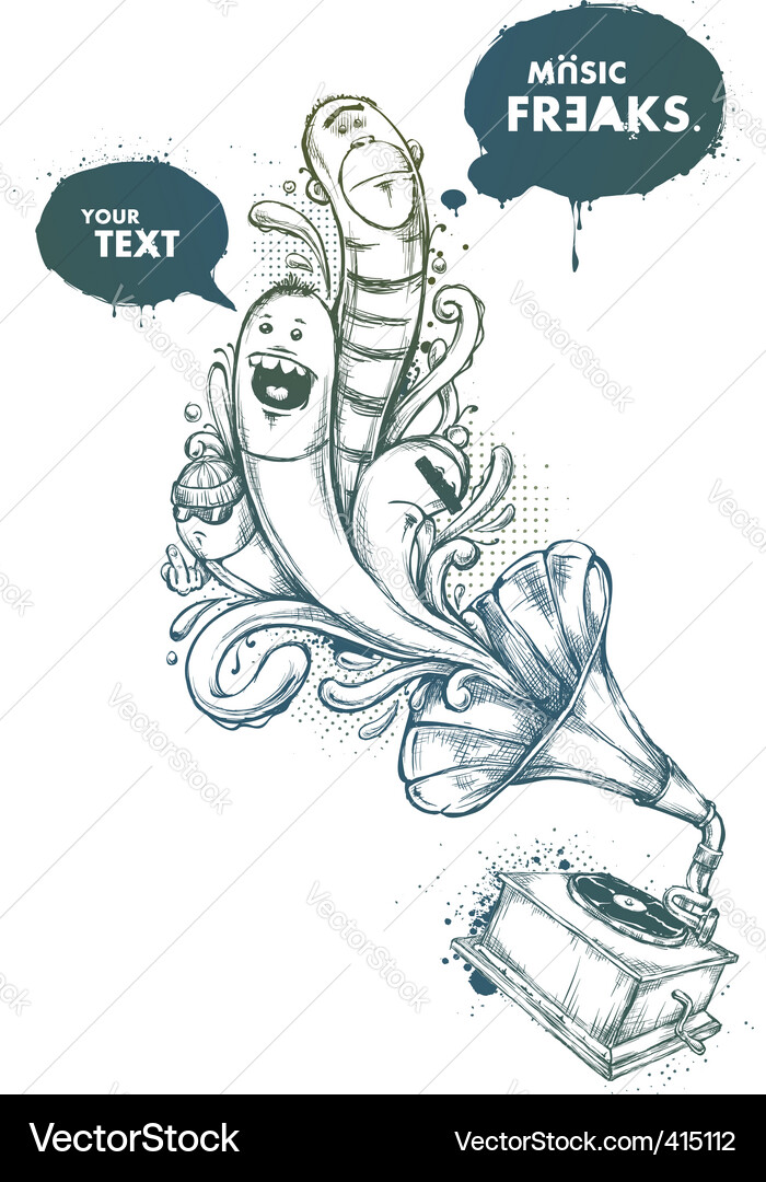 Sketchy Gramophone with Freaks Vector Image