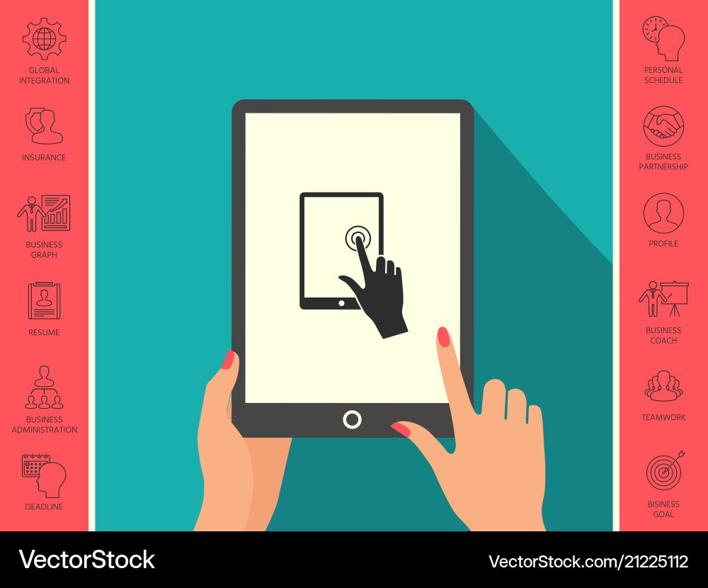 Touch screen tablet with click hand vector image